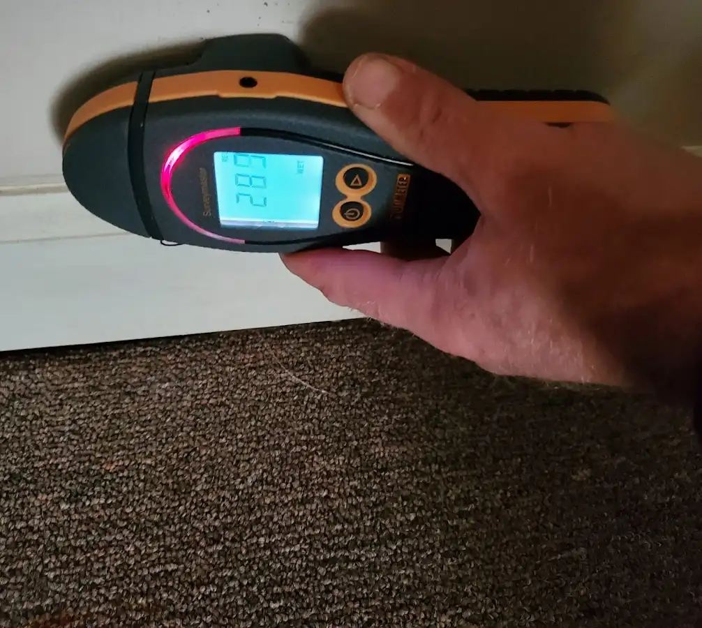 Moisture detection at baseboard during Storm Damage Restoration in Paradise